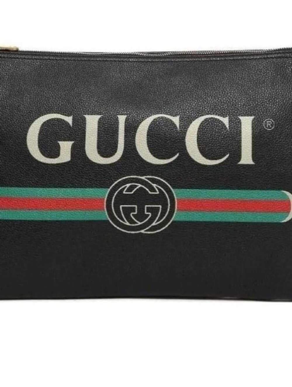 Gucci Black Pouch with Green-Red Web Stripe and White Logo